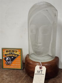 Art Deco Glass Sculpture Female Head 1929 Design Van Asch Van Wijck For Leerdam 10" H X 5 1/4" W X 2