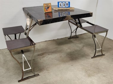 Vintage Flexion Metal Legless Fold Out Picinic Table -  Table 28 1/2" H, Seat 17" H, Table Top 36" X