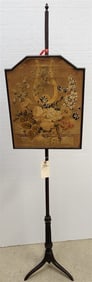 Early 19th C Mahog Fire Screen w/Needlework Panel 60" H