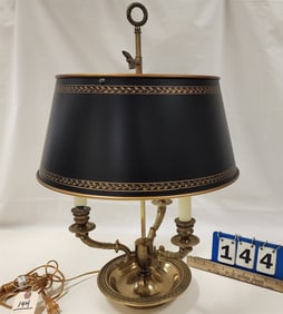 Brass 3 Candle Lamp w/Tole Shade 24" H