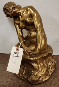 Vintage Gilt Bronze Statue Of A Woman Sgnd Paul Dubois 11"
