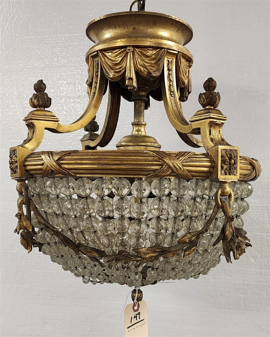 Bronze & Crystal Chandelier 17" H X 15 1/2" Diam.: Bronze & Crystal Chandelier 17" H X 15 1/2" Diam.