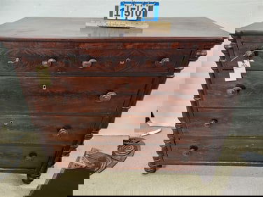 19th C Mahog 5 Drawer Chest 37" H X 42" W X 18" D