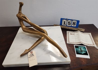 Bronze Reclining Figure On Marble Base Sgnd MC (Manuel Carbonell) 1978 w/Cert. 11 1/2" H X 16" W X