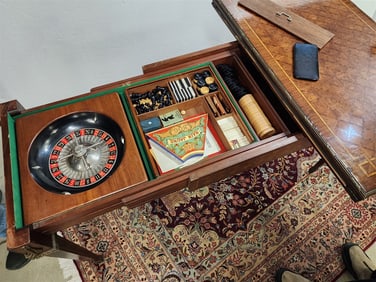 French Pollard Marquetry Inlay Ormolu Mounted Game Table C1860 (Complete) 29 1/2" H X 35 1/2" W X