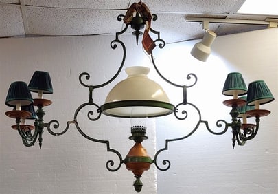 Vintage Wrought Iron Oil Chandelier w/6 Candle Lamps 3' H X 29" W