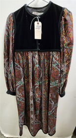 Vintage Yves Saint Laurent (YSL) Rive Gauche Russian Coll. Paisley Print & Black Velvet Dress Size