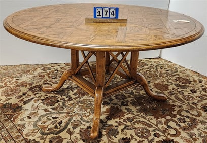 Chaddock Basque Hickory Marquetry Table 5' Diam. w/3 18" Leaves