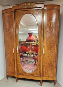 French Walnut 3 Door Armoire w/Ormolu Mounts 7'7" H X 5'5" W X 23" D