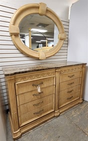 Bernhardt Pickled Oak 8 Drawer Marble Top Chest 41" H X 67 1/2" W X 20" w/Mirror 42" X 52"