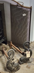 Pr. Dolphin Andirons 13 1/2" H + Fire Screen