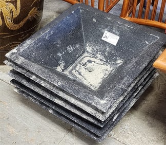 4 Cast Cement Planters 6 1/2" H X 18" Sq.