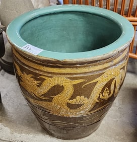 Chinese Black Egg Art Pottery Jardenier 20" H X 20" Diam.