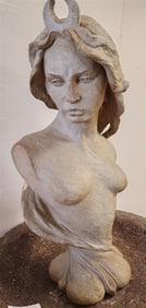 Cast Cement Bust Of A Woman 24 1/2" H