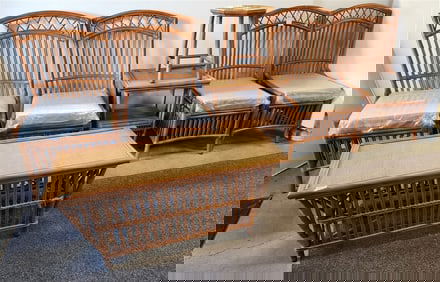 Bamboo & Rattan Patio Set - 4 Chairs 42" H X 22 1/2" W X 22" D, Coffee Table 19" H X 44" W X 18" D,