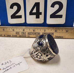 Islamic Sterling Ring w/Carved Lapis Stone