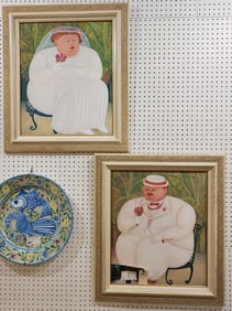 Pr. Oil On Masonite Of Bride & Groom Sgnd P. L. Riche 1997 Haitian Artist 24" X 20" w/Frame 31" X