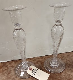Pr. Pairpoint Buckingham Pattern Crystal Candlesticks 11"