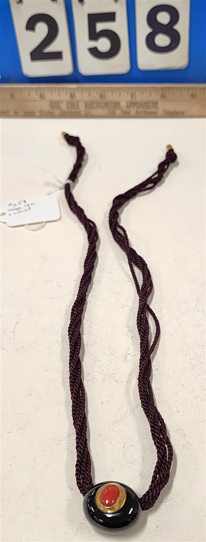Necklace w/Onyx, 18k & Coral Pendant: Necklace w/Onyx, 18k & Coral Pendant