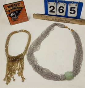 Lot 2 Beaded Necklaces - 1 w/Jade Pendant 30" + 24"
