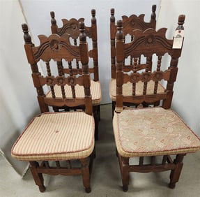 Set 4 Mexican Hand Carved Mexican Hacienda Chairs C1950's