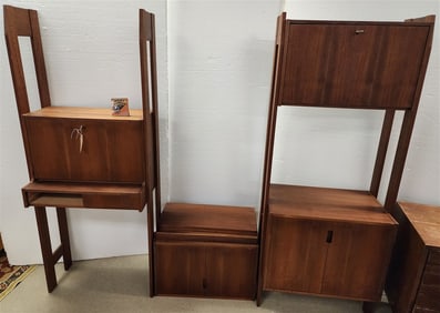 Mid Century Walnut Modular Wall Unit 6' H X 28 1/2" W Ea. Section (Needs More Screw-In Pins To