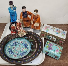 Tray Chinese Porcelian Bx's 3" H X 7 1/2" W X 4" D, 2 1/2" H X 3 1/2" W X 4 3/4" D, 8" Enameled