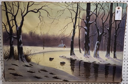 Unframed O/C Winter Landscape Sgnd H. Pinto 24" X 36"