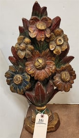 Carved Wood Polychromed + Gilt Floral Pc. 18 1/2"