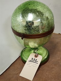 Czech Green Crackle Glass Lacquer Set 8 1/2" H X 6" Diam.