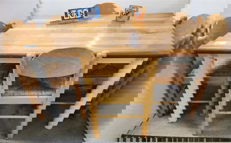 Maple Table 30" H X 4' L X 30" W w/4 Rush Seat Chairs 33" H X 17" W X 15" D