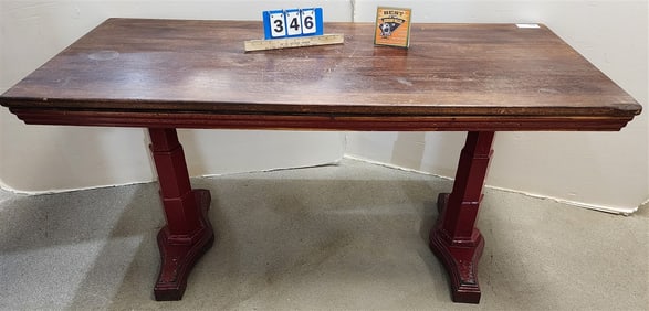 Cast Iron Base Wooden Top Table 30 1/2" H 5' L X 26" W