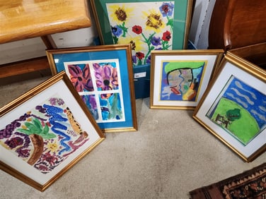 Tub Of 9 Child's Watercolor Art Work