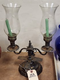 Silverplate Candelabra w/Hurricane Shades 15" H X 9 1/2" W + Snuffer