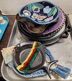 Tray Ceramics - Bowl, Plates, 2 Fish Plates, French Faience, Etc.