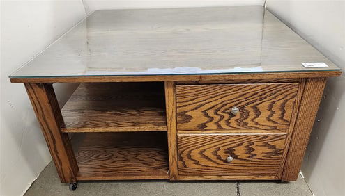 Oak 2 Drawer 1 Door Coffee Table 23" H X 42" Sq.