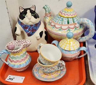 Tray Ceramics - Stoke Gabriel Tea Set + C. Animals & Co. Cat Pitcher
