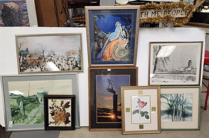 8 Framed Artwork - Prints + 1 Pressed Flowers