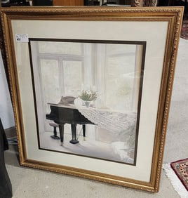 Framed Print Interior w/Piano 24" X 22" w/Frame 35" X 33 1/2"