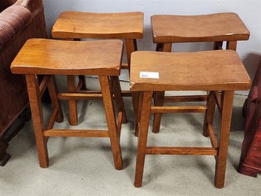 4 Wooden Stools 23 1/2" H X 18" W X 9" D