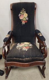 19th C Mahog Rocker w/Needlepoint Seat & Back