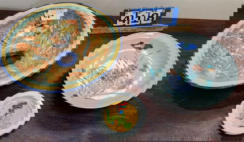 Glazed Ceramic Mexican Sink Basin (Was Repaired On Edge) 4" H X 16" Diam. + Chinese Bowl 3" H X 13"