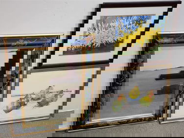 Bx 2 Framed Watercolors + Framed Bevelled Mirror