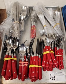 Tray Flatware - Red Handle & Stainless