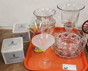Tray Crystal Vases - Waterford, 2- Bx'd Lladro Bells, Etc.