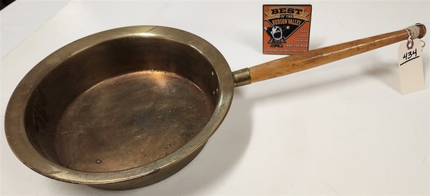 Vintage Brass Pan w/Wooden Handle 4" H X 14" Diam.