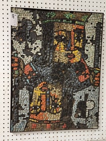 Metal Framed Mid Century Mosaic Of The King Of Clubs 29" X 22" (Missing Tiles)