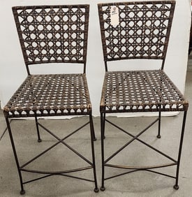 2 Wrought Framed Wicker Back & Seat Counter Chairs