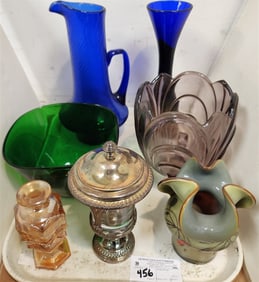 Tray Glass - Hand Blown Vase Sgnd Ramski, Vase Sgnd Lindstrand, Hand Blown Cobalt Pitcher, Etc.