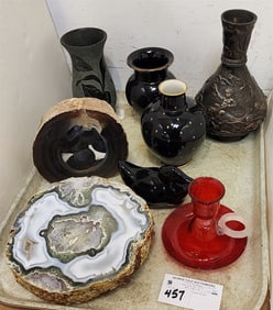 Tray Polished Mineral Stones, Vases, Etc.